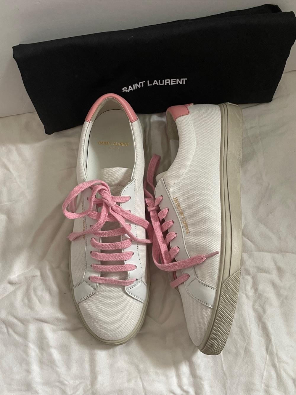 Saint Laurent Pink and White leather-trimmed Canvas Sneakers - Picture 2 of 14